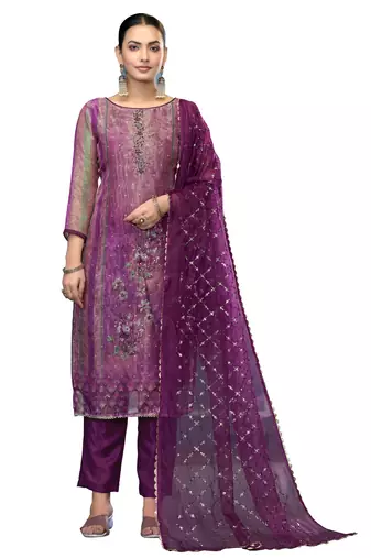 Women's multi unstitched embroidered simmer dress material 