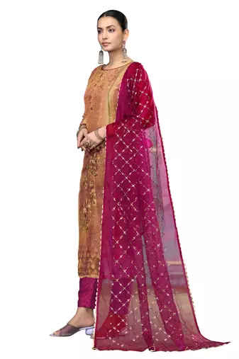 Women's multi unstitched embroidered simmer dress material 