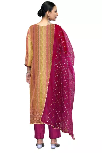 Women's multi embroidered simmer dress material