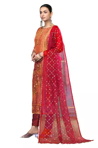 Women's multi unstitched embroidered simmer dress material 
