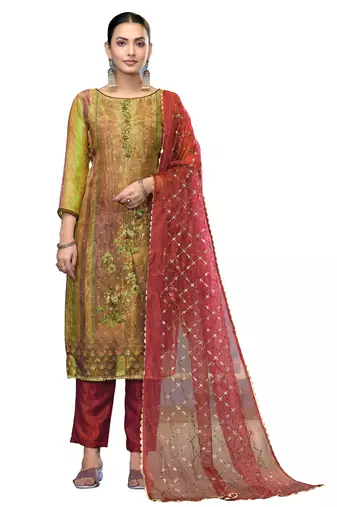 Women's multi unstitched embroidered simmer dress material 