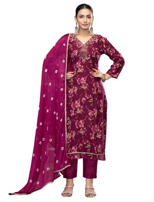Women's voilet emblished jaam cotton dress material 1
