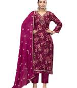 Women's voilet emblished jaam cotton dress material