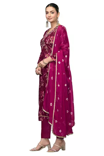 Women's voilet emblished jaam cotton dress material