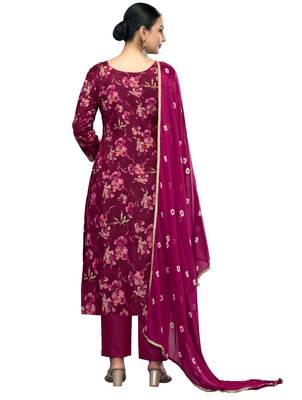 Women's voilet emblished jaam cotton dress material 3