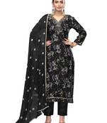 Women's black emblished jaam cotton dress material