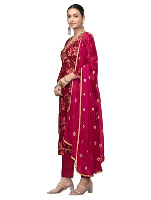 Women's maroon emblished jaam cotton dress material 2