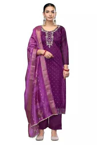 Women's voilet unstitched handwork modal cotton dress material 