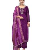 Women's voilet handwork modal cotton dress material