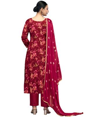 Women's maroon emblished jaam cotton dress material 3