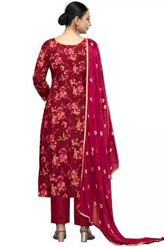 Women's maroon emblished jaam cotton dress material