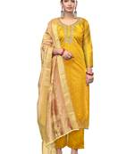 Women's yellow handwork modal cotton dress material