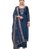 Women's blue unstitched handwork modal cotton dress material
