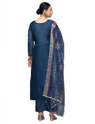 Women's blue handwork modal cotton dress material 3
