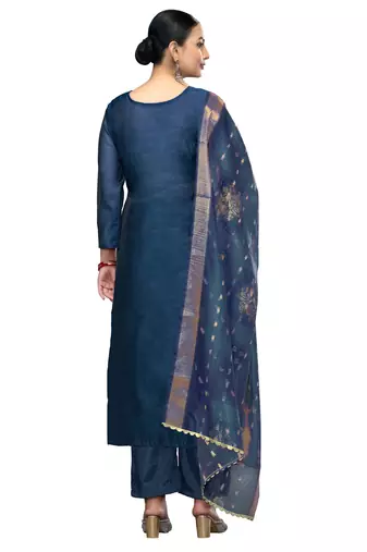 Women's blue handwork modal cotton dress material