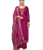 Women's magenta handwork modal cotton dress material