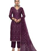 Women's blue embroidered viscose organza dress material