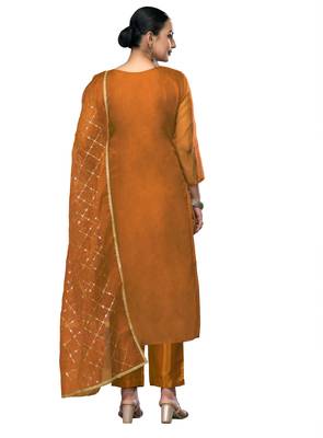 Women's yellow embroidered viscose organza dress material 3
