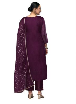 Women's blue embroidered viscose organza dress material 3