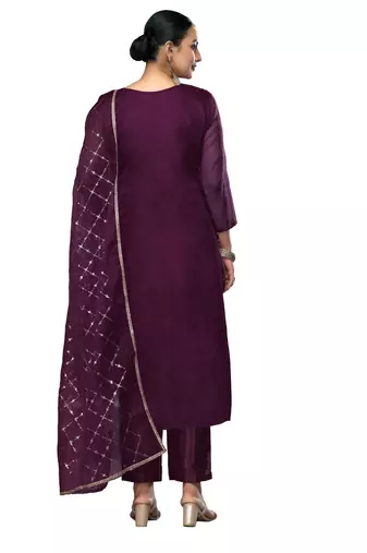 Women's blue embroidered viscose organza dress material