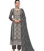 Women's dark grey embroidered viscose organza dress material