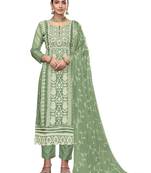 Women's pista green embroidered viscose organza dress material