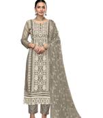 Women's light grey embroidered viscose organza dress material