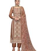 Women's rust embroidered viscose organza dress material