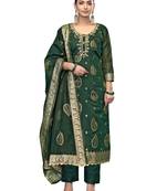 Women's bottle green handwork modal banarasi dress material