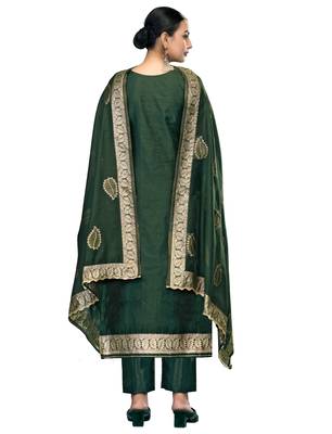 Women's bottle green handwork modal banarasi dress material 3