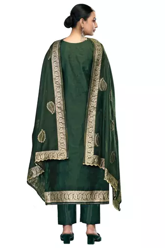Women's bottle green handwork modal banarasi dress material