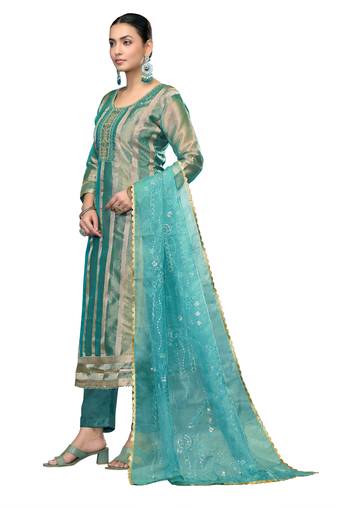Women's sea green unstitched embroidered viscose organza dress material (m-msmfc11442d)