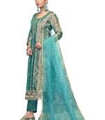 Women's sea green unstitched embroidered viscose organza dress material