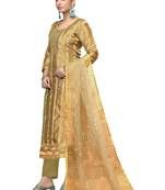 Women's olive green unstitched embroidered viscose organza dress material