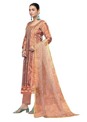 Women's dusty rose embroidered viscose organza dress material 1