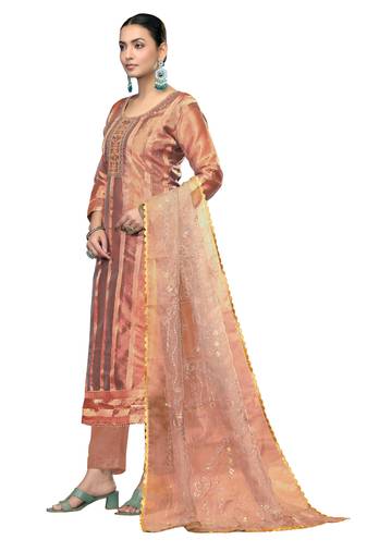 Women's dusty rose unstitched embroidered viscose organza dress material (m-msmfc11442b)