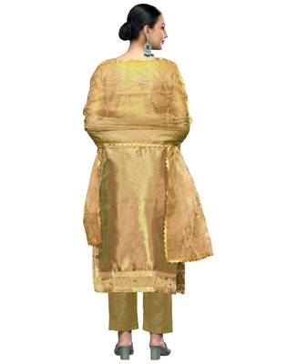 Women's olive green embroidered viscose organza dress material 2