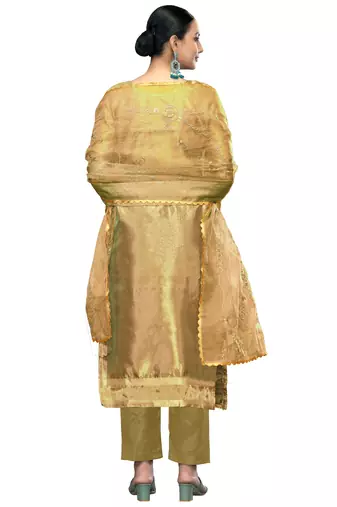 Women's olive green embroidered viscose organza dress material