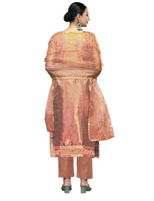 Women's dusty rose embroidered viscose organza dress material 2