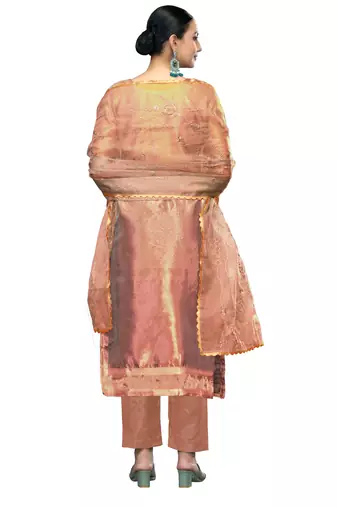 Women's dusty rose embroidered viscose organza dress material