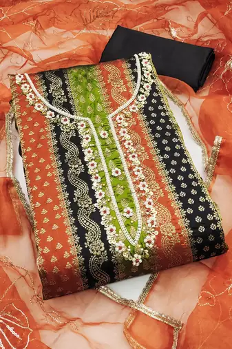 Women's multi unstitched handwork banarasi jacquard dress material 