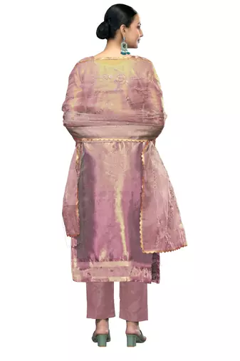 Women's purple embroidered viscose organza dress material