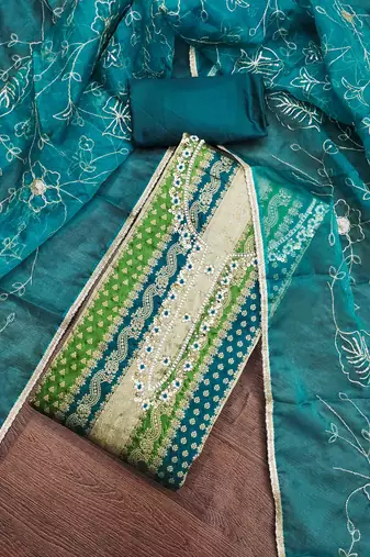 Women's multi handwork banarasi jacquard dress material