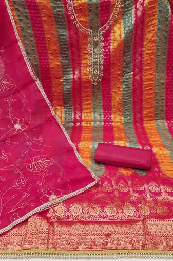 Women's multi unstitched handwork banarasi jacquard dress material 