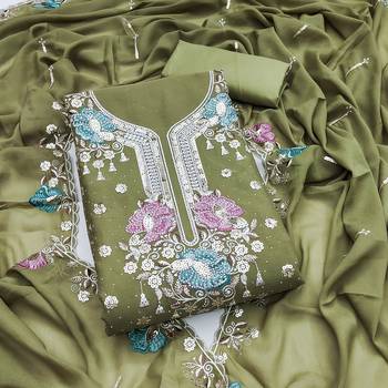 Women's light green embroidered viscose georgette dress material 1