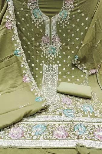 Women's light green embroidered viscose georgette dress material