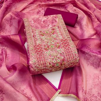 Women's pink digital printed cotton silk dress material 1