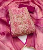 Women's pink unstitched digital printed cotton silk dress material