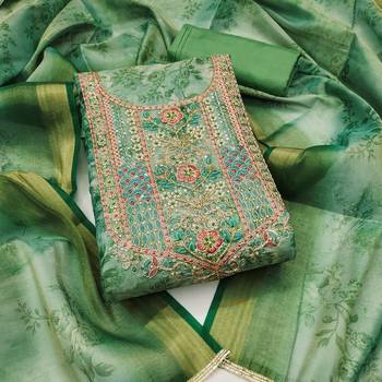 Women's sea green digital printed cotton silk dress material 1