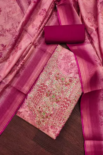 Women's pink digital printed cotton silk dress material